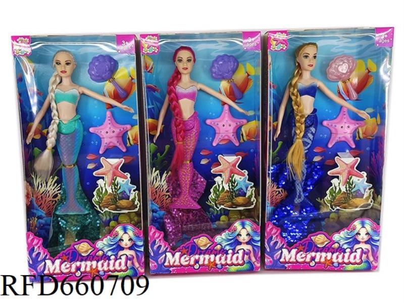 NEW 14-INCH BRAIDED MERMAID WITH THREE HAIRBRUSH MIXED