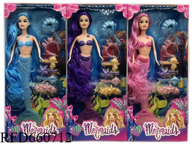 THE NEW 14-INCH LONG HAIR LIGHT MERMAID WITH THREE MIXED DRESSING BLISTER WITH LIGHTS