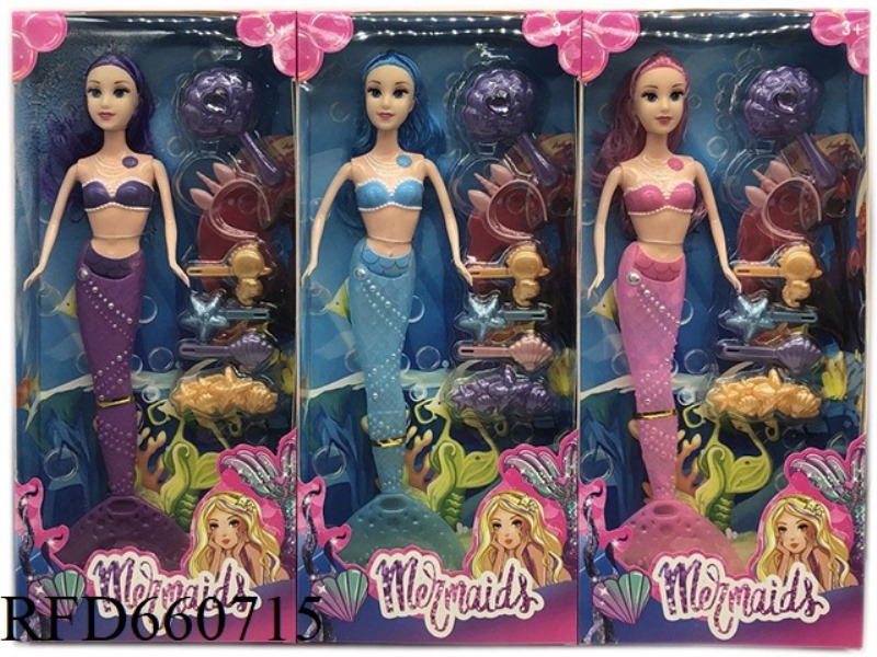 NEW 14-INCH LONG HAIR LIGHT MERMAID WITH MAKEUP BLISTER THREE MIXED