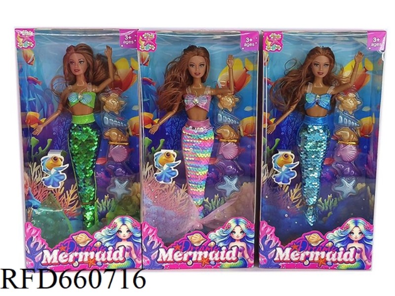 NEW 14-INCH LONG HAIR SPLASH MERMAID WITH SUBMARINE CREATURE BLISTER SET THREE MIXED