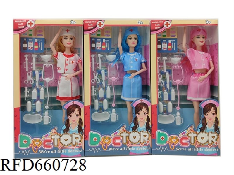 11.5 INCH 9 JOINT SOLID NURSE WITH MEDICAL BLISTER ACCESSORIES THREE MIXED