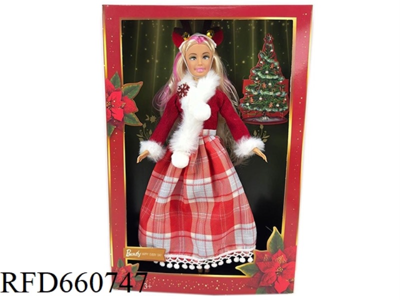 11.5 INCH FULL-BODY BARBIE DRESS CHRISTMAS THEMED DRESS WITH SCRUNCHIE