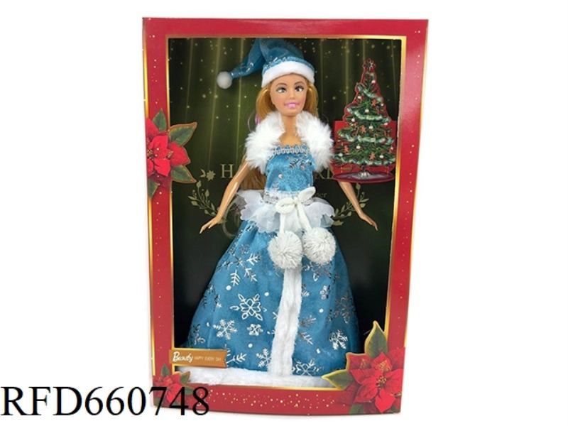 11.5 INCH FULL-BODY BARBIE DRESS WITH HAT CHRISTMAS THEMED DRESS
