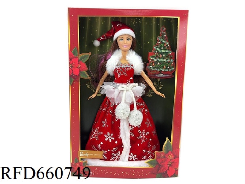 11.5 INCH FULL-BODY BARBIE DRESS WITH HAT CHRISTMAS THEMED DRESS