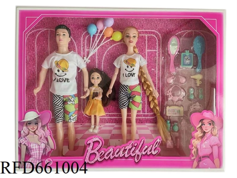 A FAMILY OF THREE SOLID SUMMER THEME WITH BALLOONS, GROOMING PLASTIC ACCESSORIES