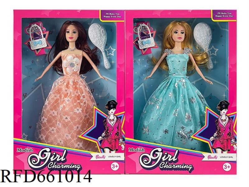 11.5 INCH BODY BEAUTY GIRL WITH NECKLACE, HANDBAG, COMB TWO MIXED