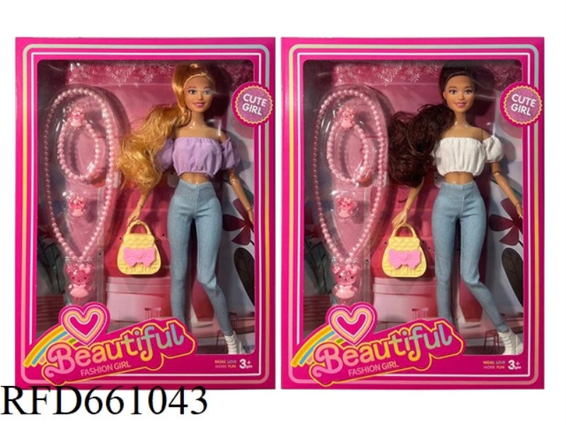 11.5 INCH 11 JOINTS SOLID BODY FASHION GIRL WITH HANDBAG, NECKLACE BLISTER TWO MIXED