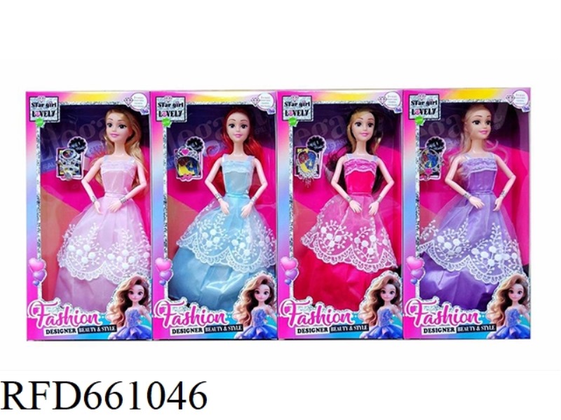 11.5 INCH 9 KNUCKLE REAL WEDDING DRESS BARBIE WITH BRACELET, CROWN, NECKLACE FOUR MIXED