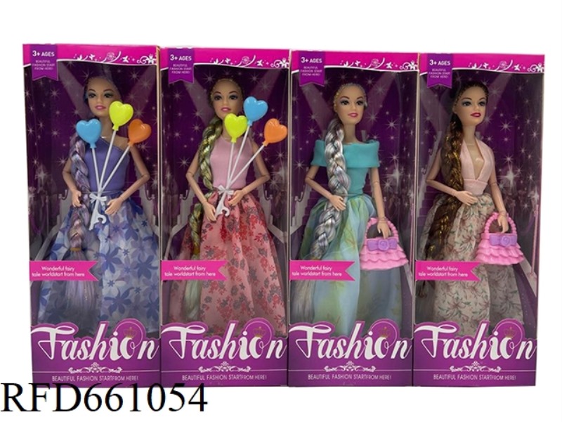 11.5 INCH 9 JOINT SOLID BODY ALONG THE DRESS GIRL WITH BALLOON, HANDBAG FOUR MIXED