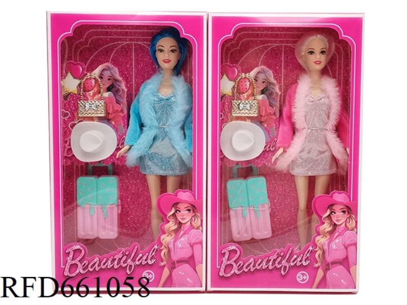 11.5 INCH BODY BEAUTIFUL GIRL WITH HANDBAG, HAT, BAG 2 MIXED