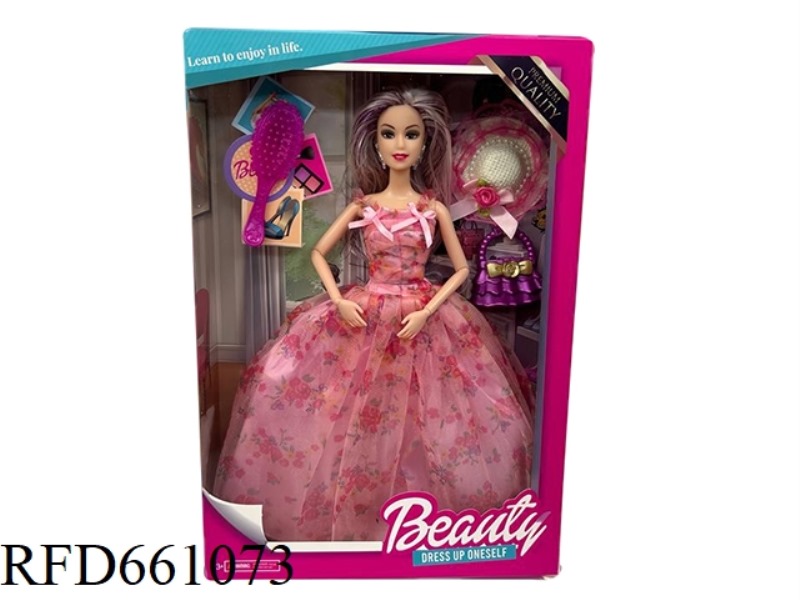 11.5-INCH, 9-JOINTED FASHION DRESS BARBIE WEARS A STRAW HAT, HANDBAG, AND HAIRBRUSH