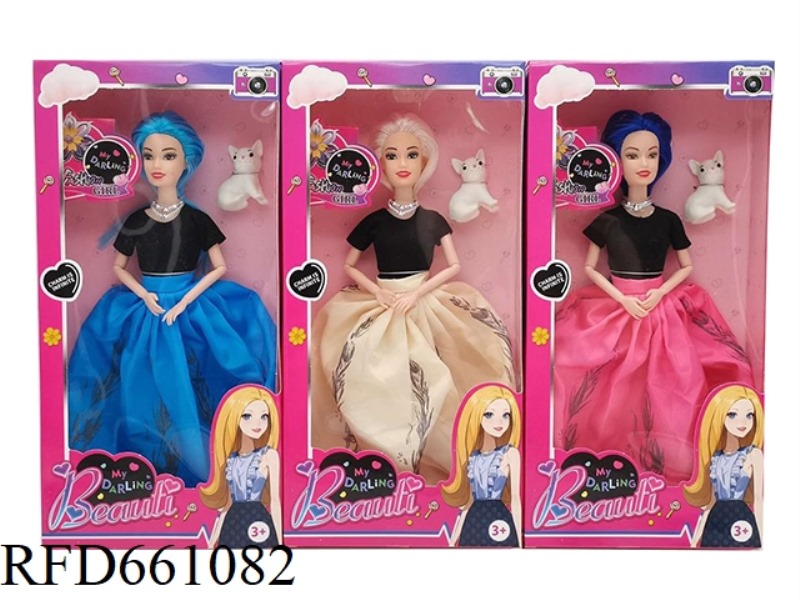 11.5 INCH STYLISH GIRL WITH DOG PET 2 MIXED