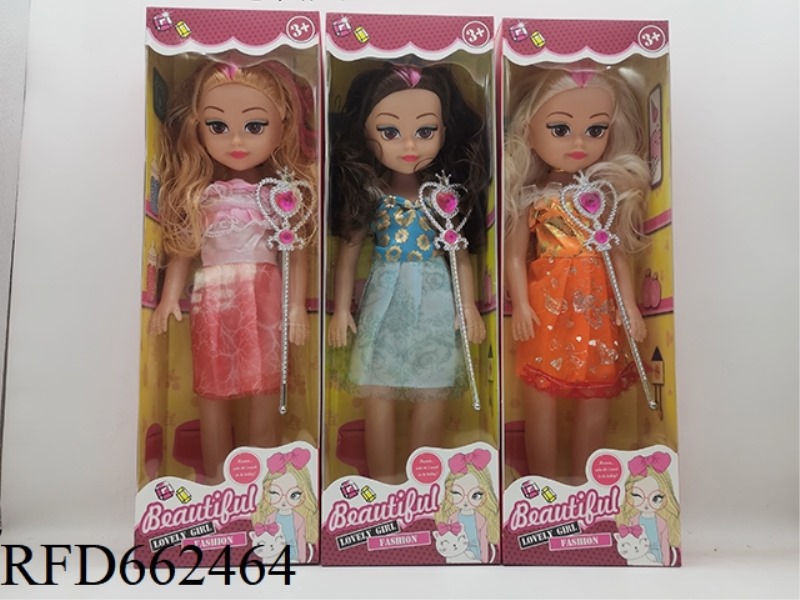 18-INCH FAT BOY WITH BIG EYES AND YOUNGER SISTER WITH MUSIC BAND FAIRY WAND.