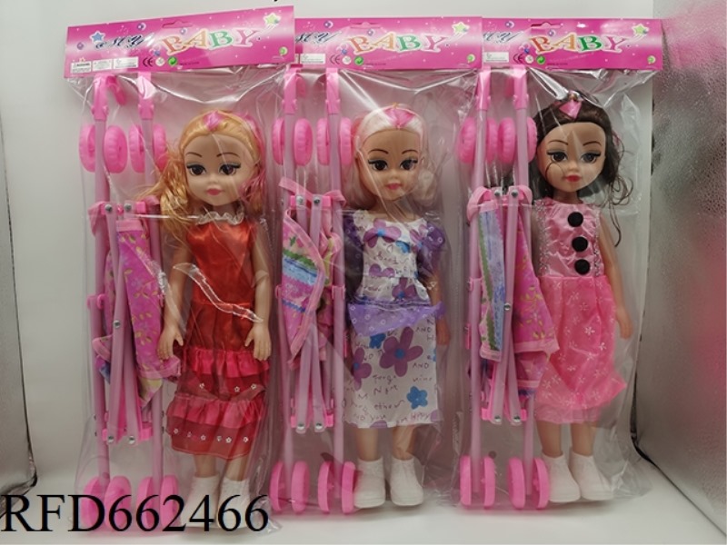 18-INCH FAT BOY WITH BIG EYES AND YOUNGER SISTER WITH MUSIC AND 45CM TROLLEY.