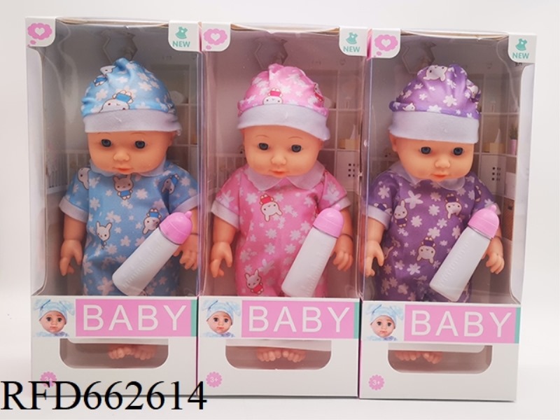 14-INCH FULL-BODY VINYL ELBOW FAT BABY DOLL WITH MUSIC+BOTTLE