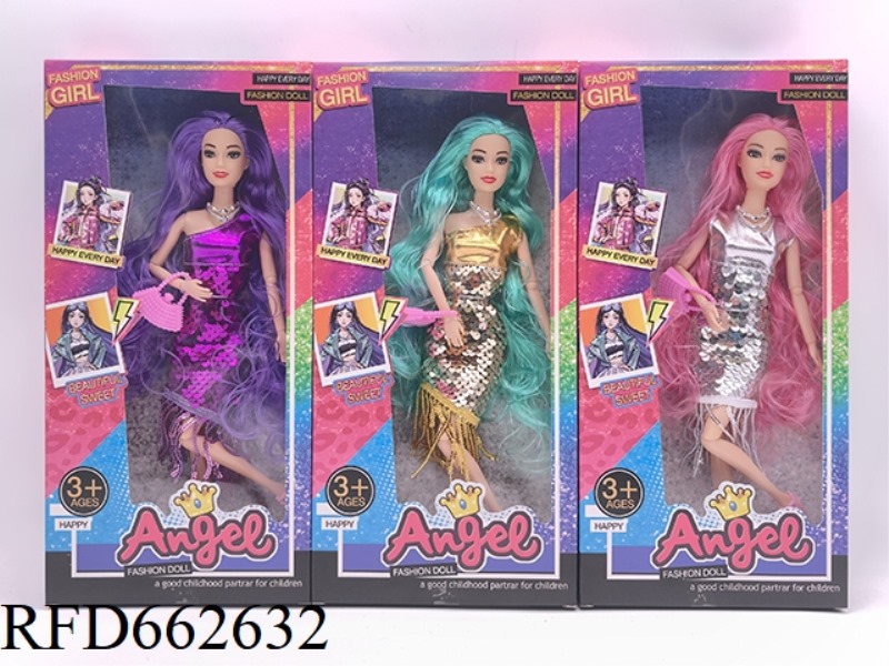 11.5 INCH ELEVEN JOINTS LONG HAIR FASHION BARBIE BAG+NECKLACE