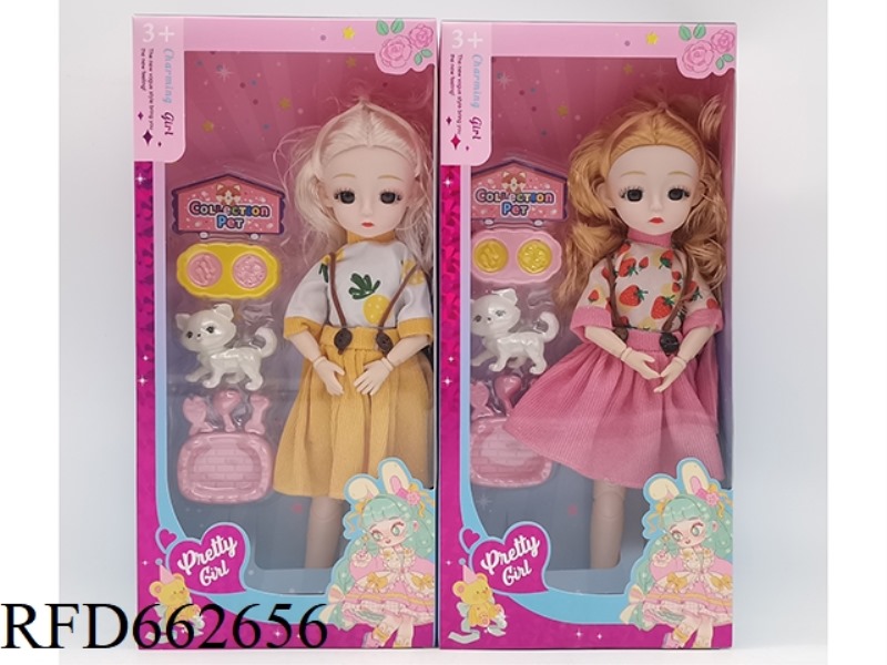 12-INCH MULTI-JOINT 3D EYE PUPIL FASHION DOLL WITH PET CAT BLISTER