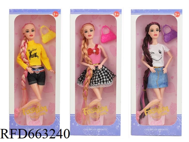 2025 NEW 11.5 INCH 11 JOINT BRAIDED HAIR CASUAL SHORT SKIRT SOLID BARBIE WITH BAG THREE RANDOM MIXED