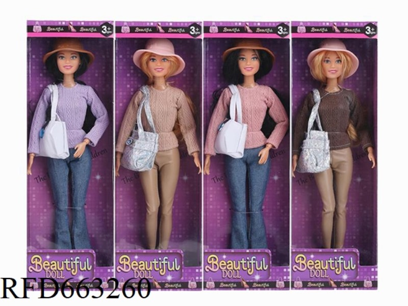 2025 NEW 11.5 INCH 9 JOINT CASUAL DENIM BARBIE WITH HAT CASUAL WHITE BAG FOUR RANDOM MIXED