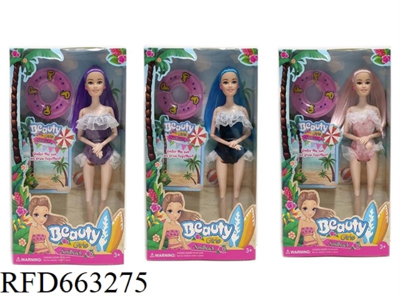 2025 NEW 11.5 INCH 11-JOINT BEACH GAUZE SWIMSUIT WITH SWIM RING SOLID BODY BARBIE THREE MIXED