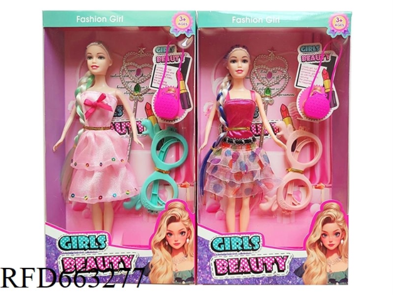 2025 NEW 11.5 INCH LIVE HAND BRAIDED HAIR EVENING DRESS SOLID BODY BARBIE WITH GLASSES BAG LAW STICK