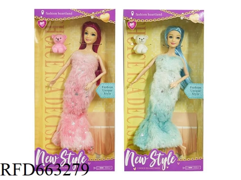 2025 NEW 11.5 INCH 11 JOINT FEATHER LONG DRESS BARBIE WITH RAG DOLL TWO RANDOM MIXED