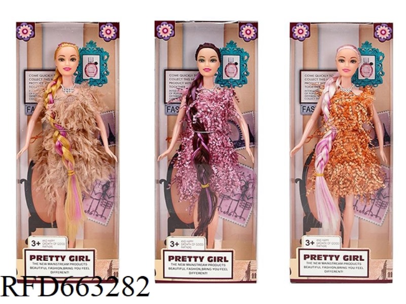 2025 NEW 11.5 INCH LIVE HAND BRAIDED HAIR FRINGE DRESS SOLID BARBIE WITH NECKLACE THREE RANDOM MIXED