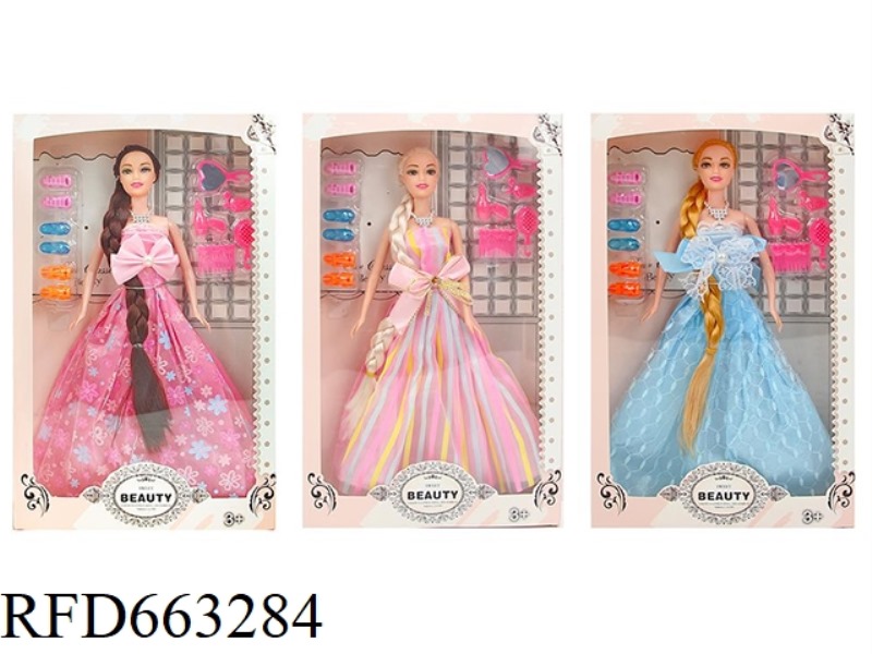2025 NEW 11.5 INCH LIVE HAND BRAIDED HAIR EVENING DRESS FULL BODY BARBIE WITH THREE PAIRS OF SHOES M