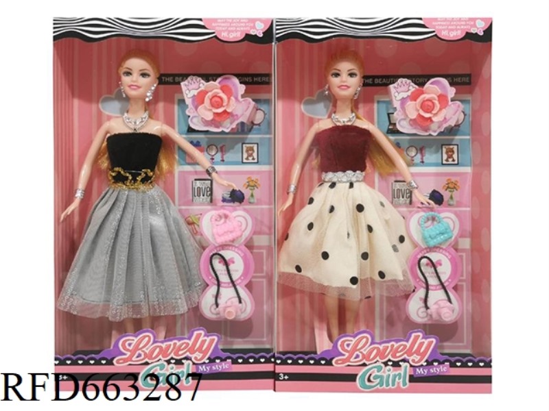 2025 NEW 11.5 INCH LIVE HAND DRESS SHORT SKIRT SOLID BARBIE WITH NECKLACE EARRINGS BELT BAG CAMERA B