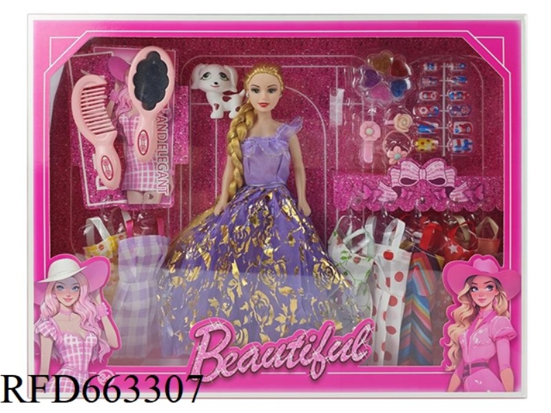 11.5 INCH PRINCESS DRESS BARBIE WITH 7 HANGING SKIRT COMB MIRROR PUPPY NAIL PIECES MAKEUP CASE EARRI