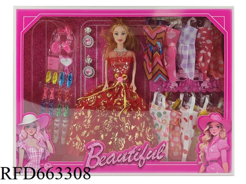 11.5-INCH REALISTIC HAND FASHION PRINCESS DRESS BARBIE WITH 10 HANGING DRESS SHOES COMB MIRROR EARRI