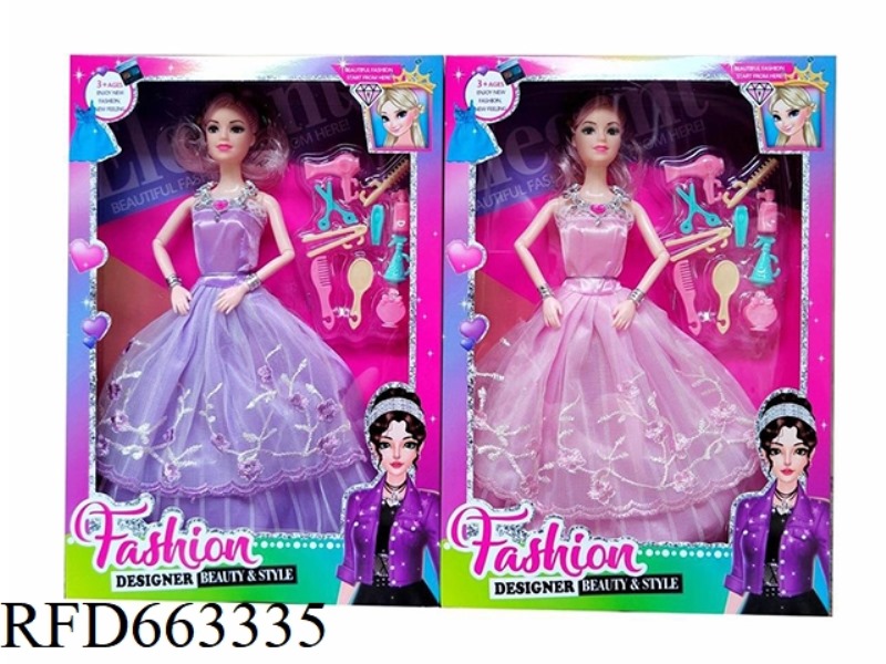 11.5 INCH 9 KNUCKLE REAL WEDDING DRESS PRINCESS BARBIE WITH NECKLACE BRACELET COMB MIRROR SCISSORS A