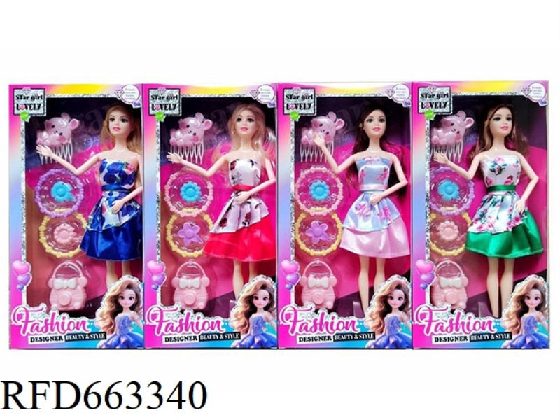11.5 INCH 9 KNUCKLE SOLID FASHION SHORT SKIRT BARBIE WITH BAG BIG NECKLACE HEADDRESS FOUR RANDOM MIX