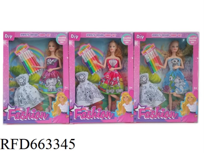 11.5 INCH 9 KNUCKLE SOLID FASHION PRINCESS DRESS BARBIE WITH A SET OF HANGING SKIRT PEN THREE RANDOM