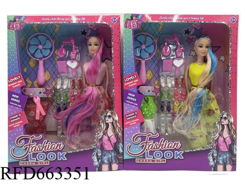11.5 INCH SOLID FASHION DRESS LONG HAIR BARBIE WITH A HANGING SKIRT COMB MIRROR SHOES FAN TWO RANDOM
