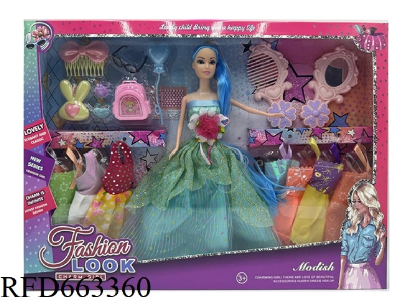 11.5 INCH FULL-BODY WEDDING DRESS RAPUNZEL BARBIE WITH HAIR ACCESSORIES BACKPACK MIRROR COMB 7 HANGI