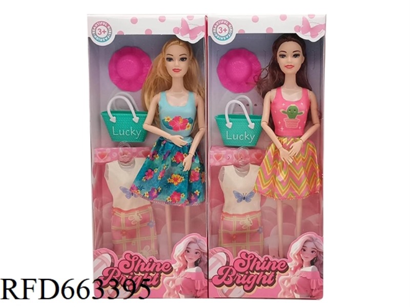 11.5 INCH 9 KNUCKLE BODY FASHION SHORT BARBIE WITH HAT HAND BASKET 1 SET OF HANGING SKIRT TWO RANDOM
