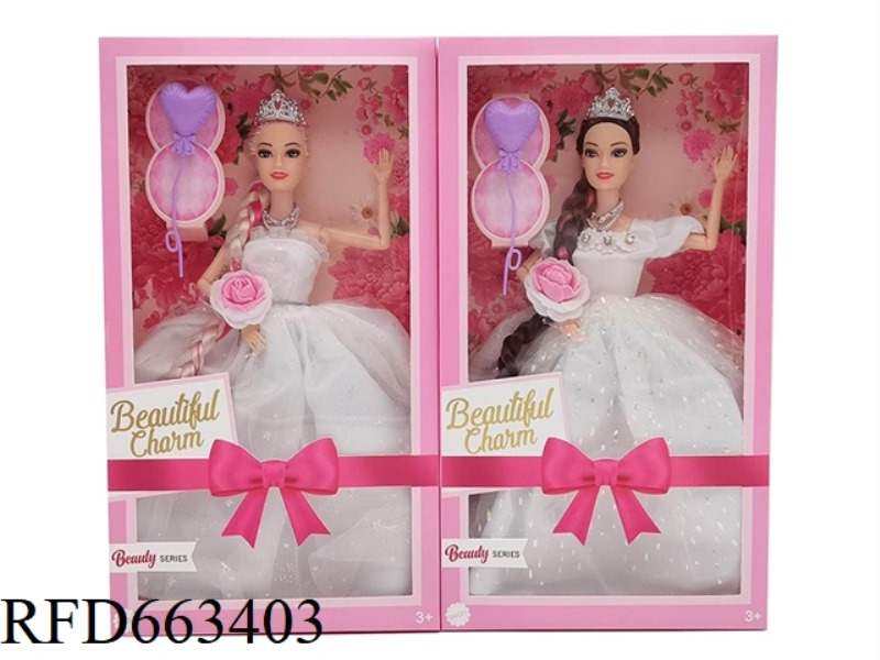 11.5 INCH 9 KNUCKLE REAL HIGH-END WEDDING DRESS LONG BRAID PRINCESS BARBIE WITH BALLOON CROWN NECKLA