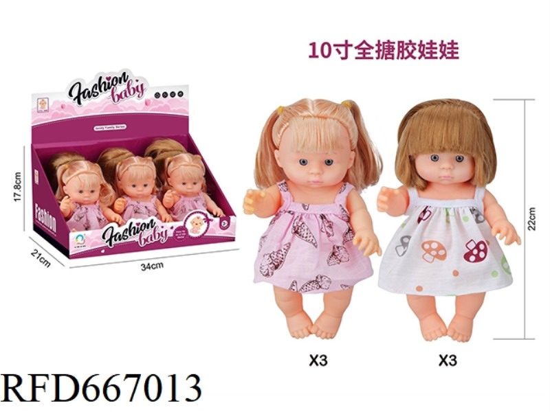 6 PIECES OF 10-INCH FULLY LINED DOLLS