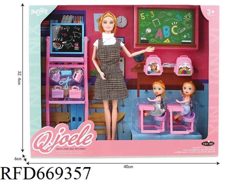QIAO LEER 11.5 INCH ARTICULATED DOLL TEACHER SCHOOL SET