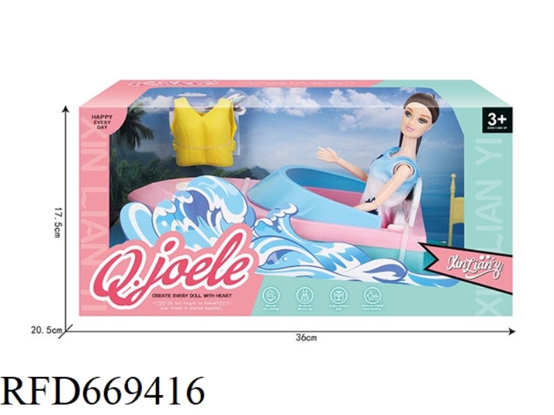 QIAO LEER 11.5 INCH ARTICULATED DOLL SPEEDBOAT SET