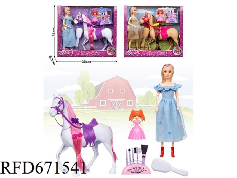 11.5-INCH FULL-LENGTH 12-JOINT DOLL WITH COLT + LITTLE PRINCESS + COMB COSMETICS