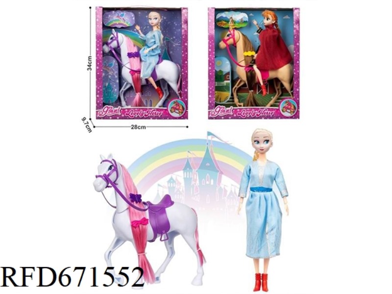 A 11.5-INCH LIFE-SIZED 12-JOINT DOLL WITH A FOAL FOR A HORSEBACK RIDING JOURNEY