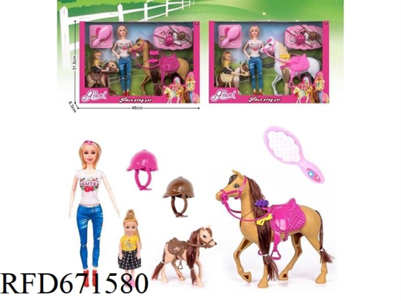 12-INCH BARBIE WITH 5-INCH LITTLE KELLY PARENT-CHILD HORSE TRAINING DOLL SET