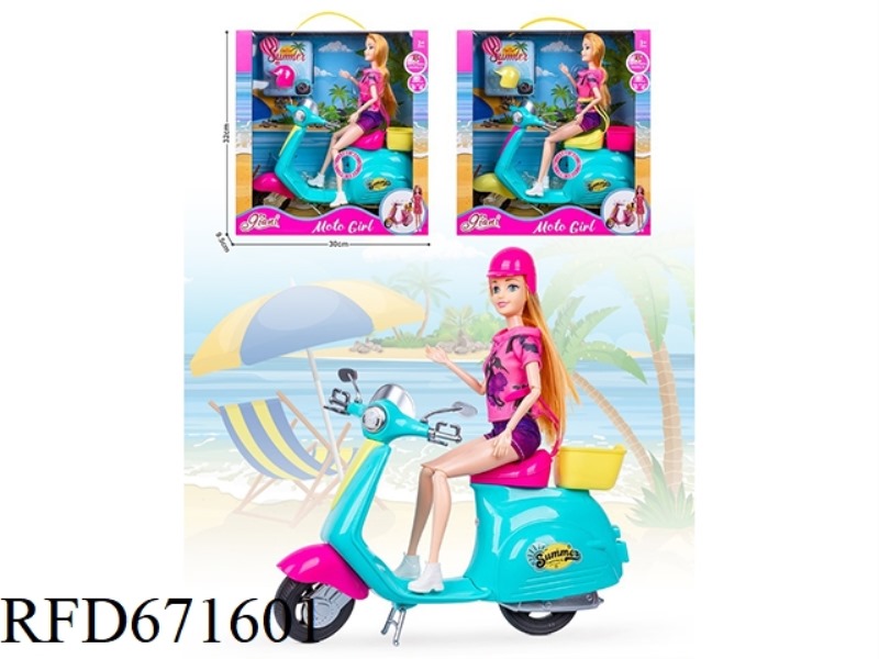 AN 11.5-INCH REAL-LIFE BARBIE DOLL RIDING A MUSICAL MOTORCYCLE