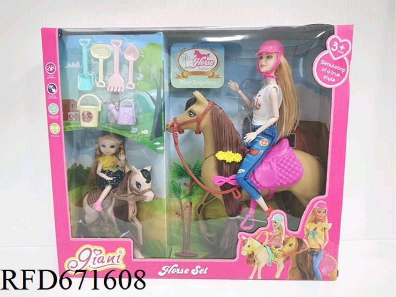 11.5-INCH RIDING BARBIE WITH 5-INCH RIDING LITTLE KELLY + BEACH ACCESSORIES