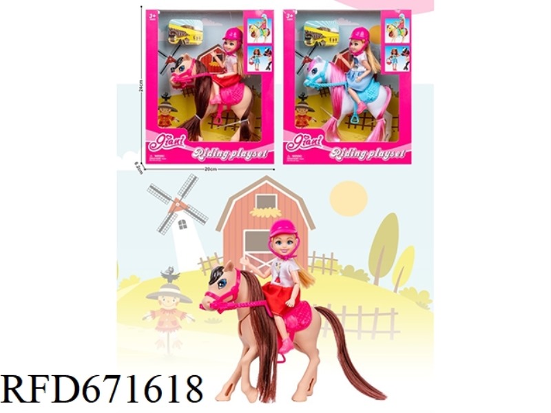A 5-INCH REAL-LIFE LITTLE KELLY BARBIE IS RIDING A HORSE