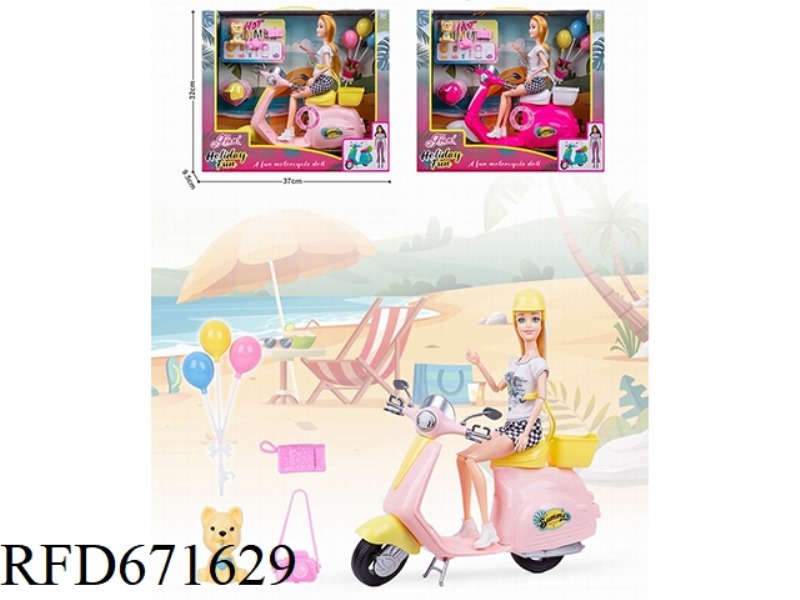 11.5-INCH REAL-LIFE BARBIE DOLL RIDING A MUSIC MOTORCYCLE WITH TRAVEL ACCESSORIES SCENE SET EQUIPPED