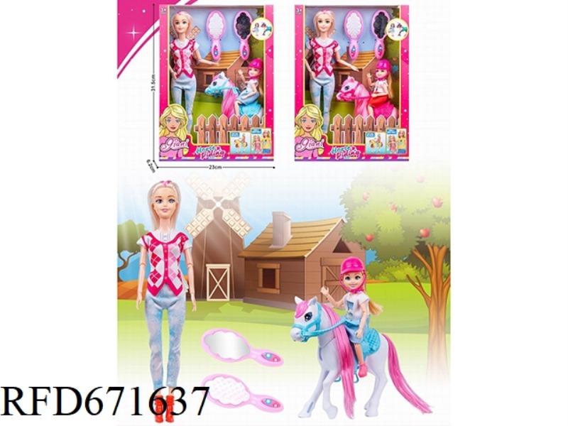11.5-INCH REAL-LIFE BARBIE DOLL WITH 5-INCH REAL-LIFE LITTLE KELLY DOLL RIDING A HORSE + ACCESSORIES