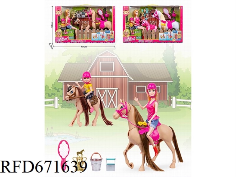 11.5-INCH REAL 芭芘娃娃 EQUESTRIAN WITH 5-INCH REAL KELLY DOLL EQUESTRIAN + HORSE ACCESSORY SCENE SET